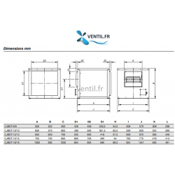dimensions Caisson désenfumage 3000 m3/h-type 9/9- F400/120 - 230v- CJBDT SODECA -pour extraction de hotte pro et restaurant