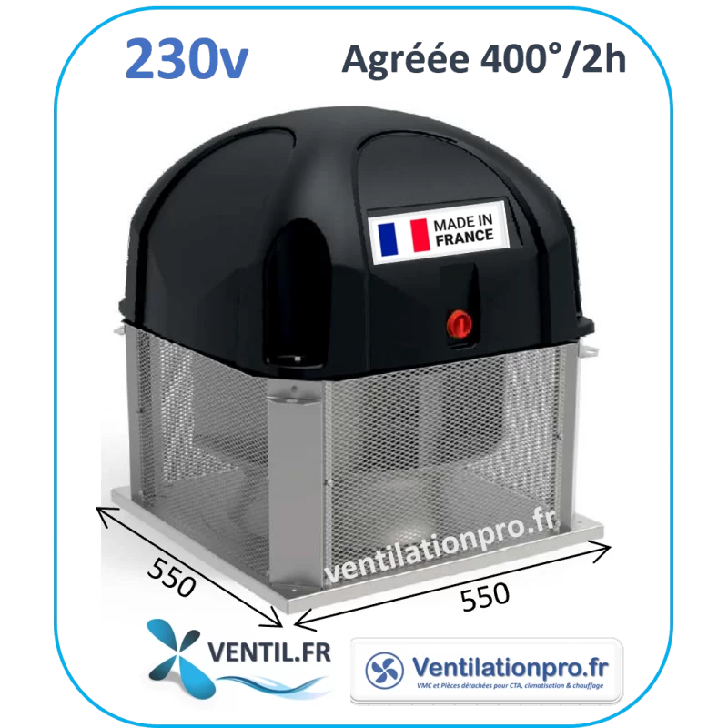 Tourelle d'extraction 4200 m3/h- T40- 230v - F400/120 pour hotte de cuisine professionnelle- réf:THF3640