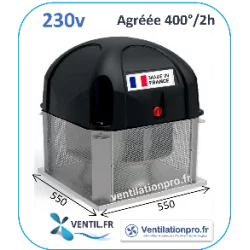 Tourelle d'extraction 2700 m3/h- T36- 230v - 400°/2h (F400-120) pour hotte de cuisine professionnelle -réf:T3236