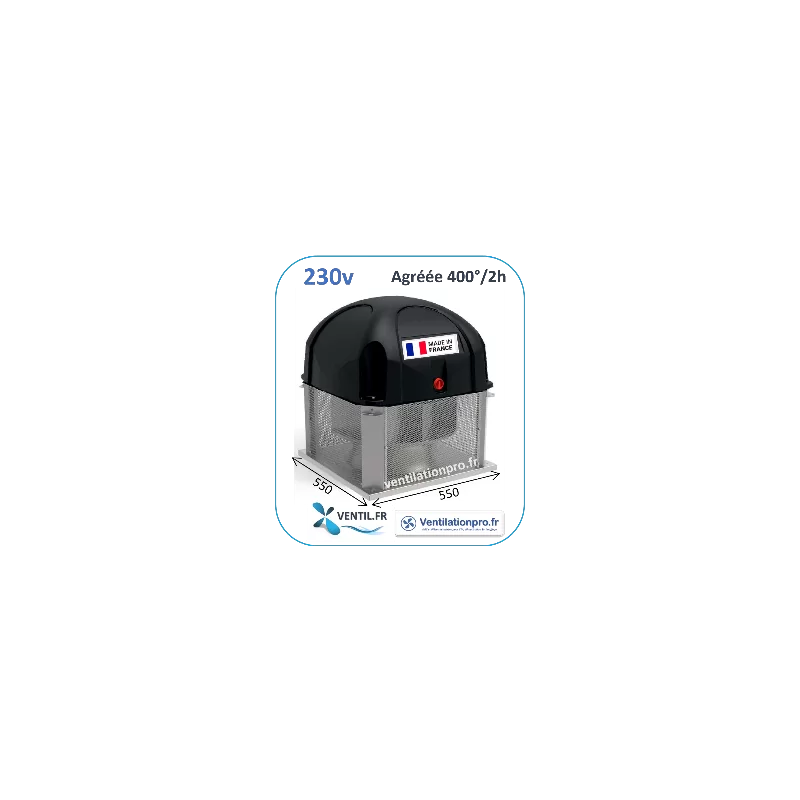 Tourelle d'extraction 2700 m3/h- T36- 230v - 400°/2h (F400-120) pour hotte de cuisine professionnelle -réf:T3236