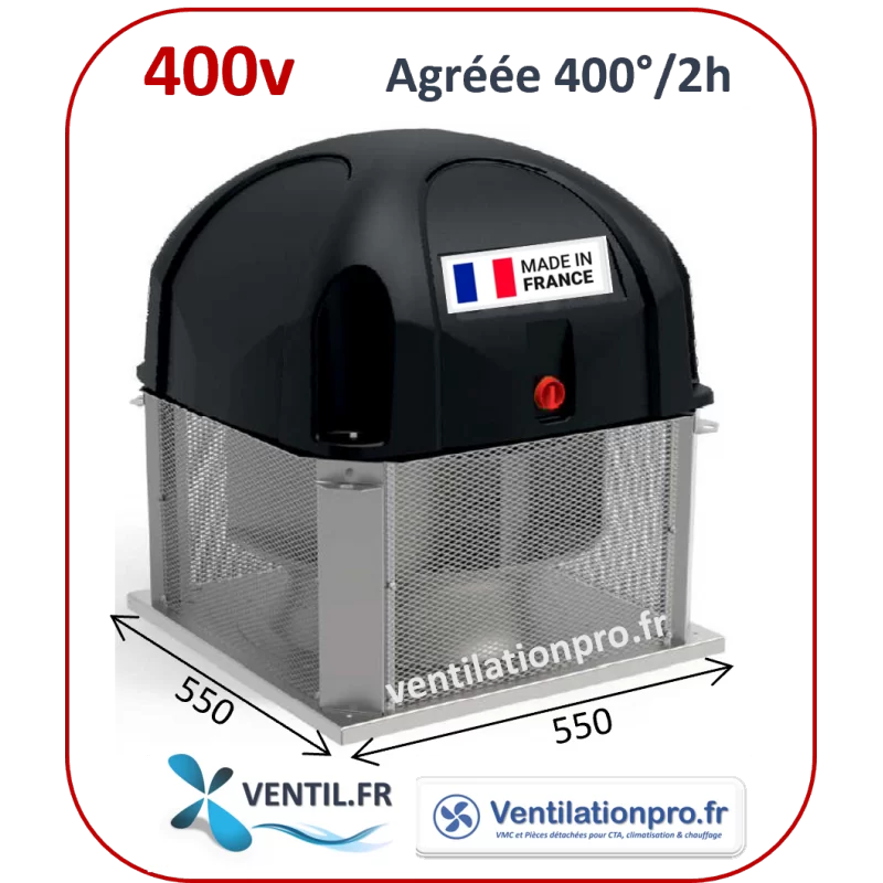 Tourelle d'extraction 4200 m3/h- T40-TRI - 400°/2h pour hotte de cuisine professionnelle -réf:T3640