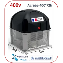 Tourelle d'extraction 2000 m3/h T32- 400v- 400°/2h (F400-120) pour hotte de cuisine professionnelle et restauration (réf T2832)d