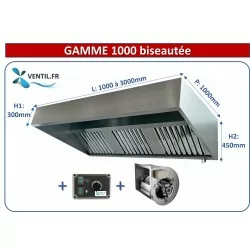 Hotte inox professionnelle complète gamme 1000 avec moteur et variateur