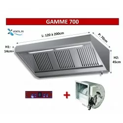 Pack Hotte Inox complète gamme 700, avec leds, moteur et variateur - cuisine pro