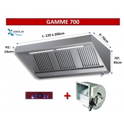 Pack Hotte Inox complète gamme 700, avec leds, moteur et variateur - cuisine pro
