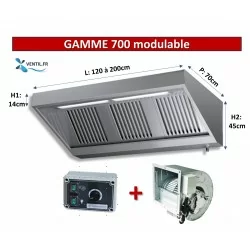 Hotte Inox complète gamme 700 modulable, avec leds, moteur et variateur - cuisine pro