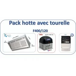 Pack hotte ultra compacte gamme 950 avec tourelle 400v: hotte inox pro de 1.6 à 2.4m+ Tourelle 400v+ Variateur pour cuisine pro