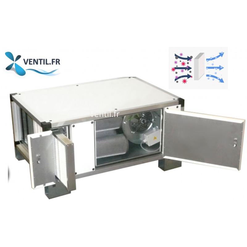 Caisson filtre anti-odeurs 18 cartouches de charbon + moteur intégré 12/12- 6000m3/h 230v pour hotte de cuisine pro