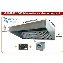 Pack hotte inox professionnelle de 1 à 3m avec caisson moteur déporté et variateur pour restaurant et cuisine professionnelle