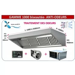 hotte inox ANTI-ODEUR HSE: hotte 1 à 2m +moteur 230v+ caisson à charbon pour cuisine pro - Hotte sans évacuation