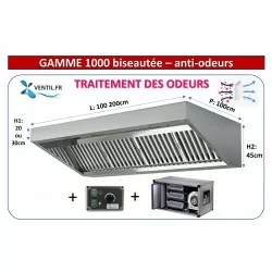 hotte inox professionnelle à charbon ANTI-ODEURS : hotte 1m à 2 m + Caisson charbon avec moteur intégré + variateur 230v