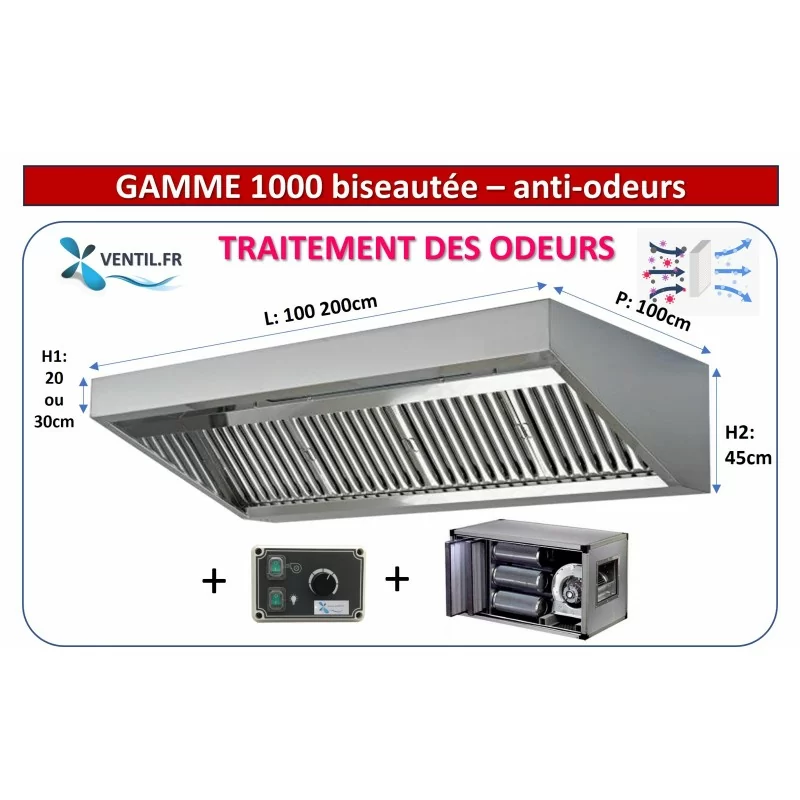 hotte inox professionnelle à charbon ANTI-ODEURS : hotte 1m à 2 m + Caisson charbon avec moteur intégré + variateur 230v hotte inox professionnelle à charbon ANTI-ODEURS : hotte 1m à 2 m + Caisson charbon avec moteur intégré + variateur 230v
