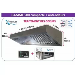 Pack HSE hotte inox compacte 1500 + caisson à charbon motorisé + variateur 230v pour restaurant