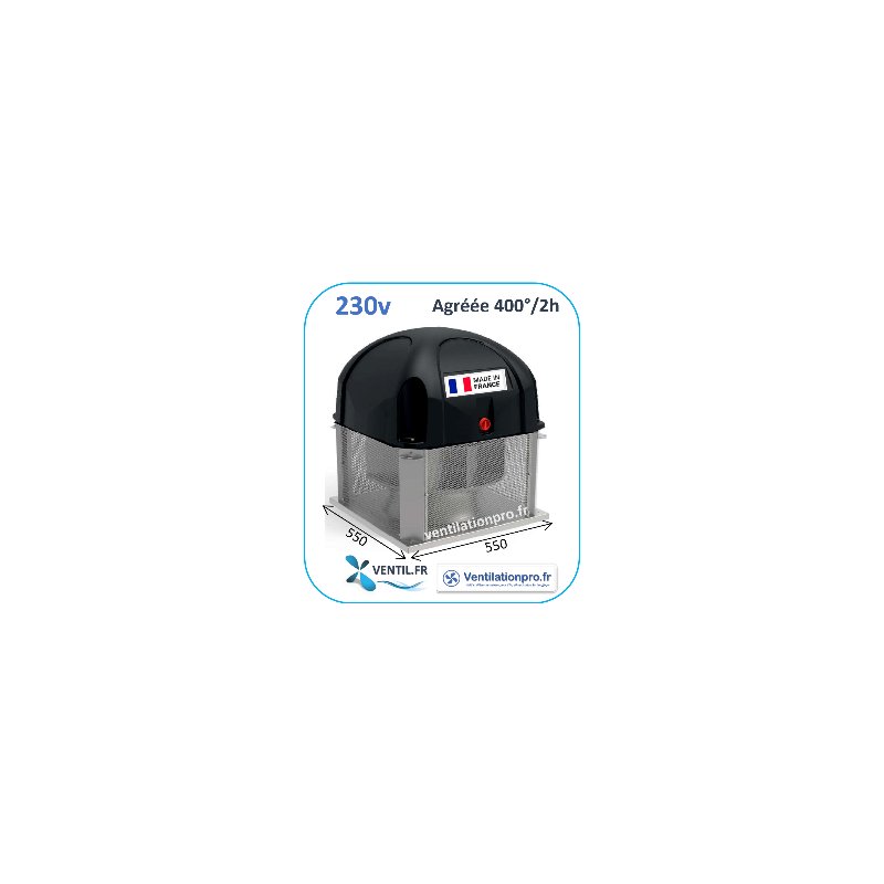 Tourelle d'extraction 2700 m3/h- T36- 230v - 400°/2h (F400-120) pour hotte de cuisine professionnelle -réf:T3236